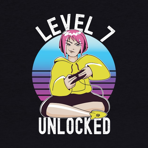 Level 7 Unlocked Girls Loves Anime Gamer 7th Birthday Girl by Ramadangonim